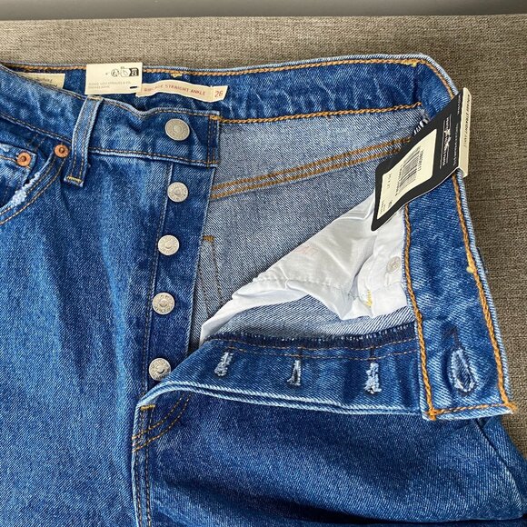 Levi's Premium Ribcage Straight Ankle Jeans Women's 26 Blue Distressed Big E NWT - Picture 5 of 16